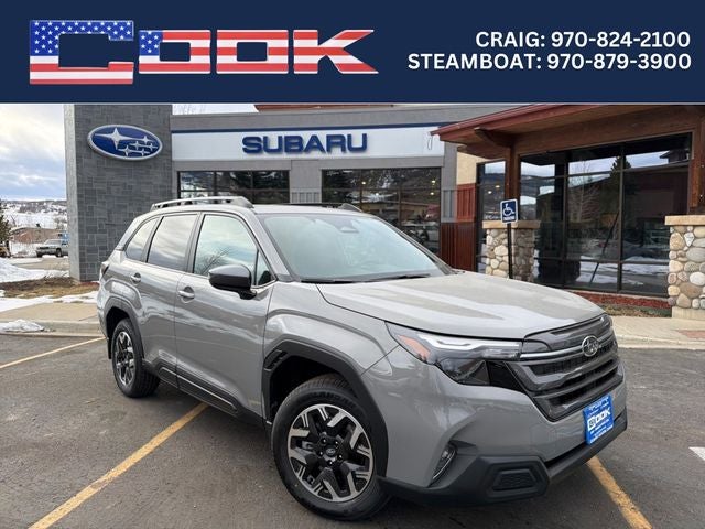 2026 Subaru FORESTER Premium in River Rock Pearl — front three-quarter view