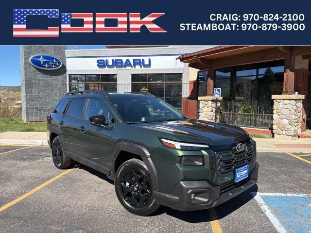 2026 Subaru OUTBACK Limited in Deep Emerald Green Pearl — front three-quarter view