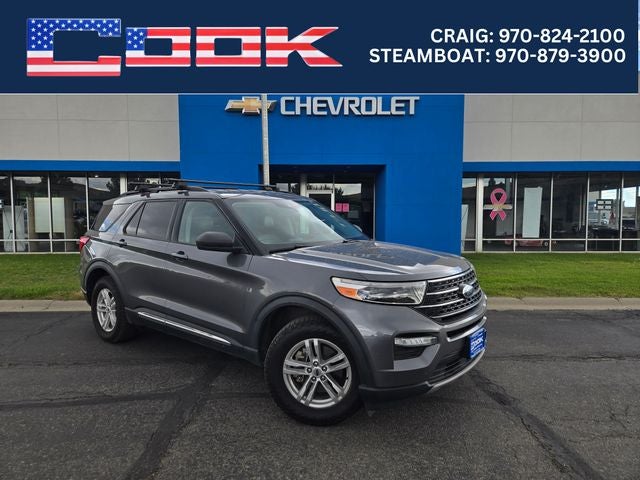 2021 Ford Explorer XLT in Gray Metallic — front three-quarter view
