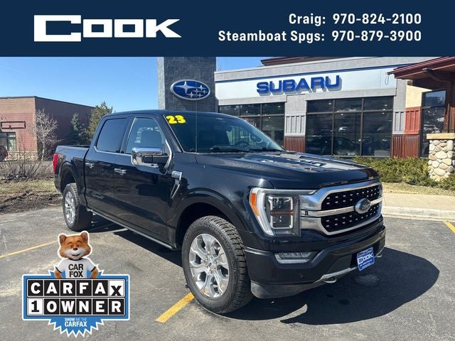 2023 Ford F-150 Platinum in Black Metallic — front three-quarter view