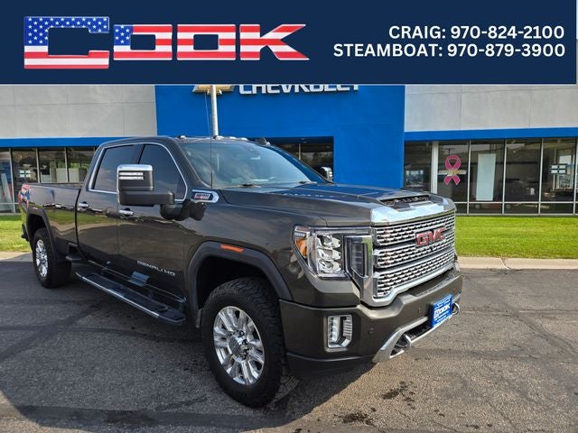 2022 GMC Sierra 3500HD Denali in Forest Metallic — front three-quarter view