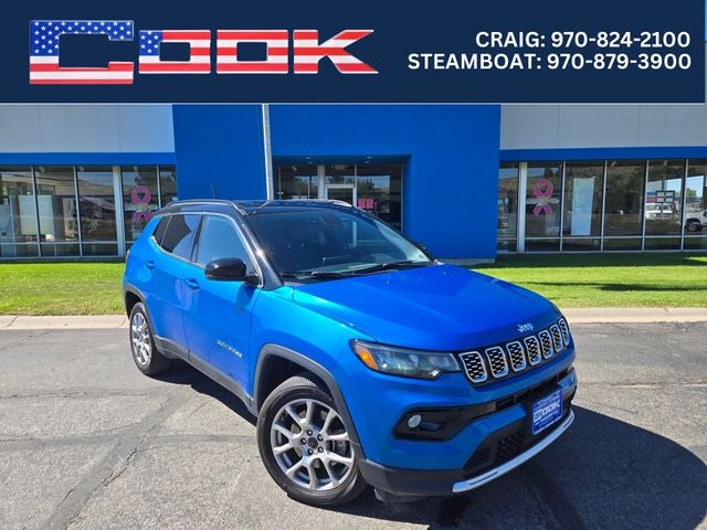 2025 Jeep Compass Limited in Hydro Blue Pearlcoat — front three-quarter view