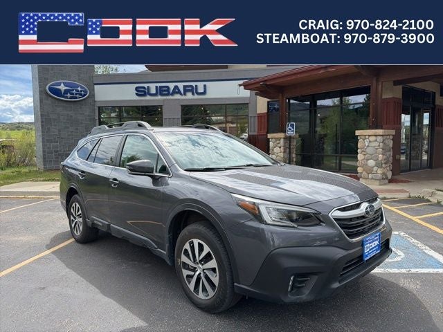 2020 Subaru Outback Premium in Magnetite Gray Metallic — front three-quarter view