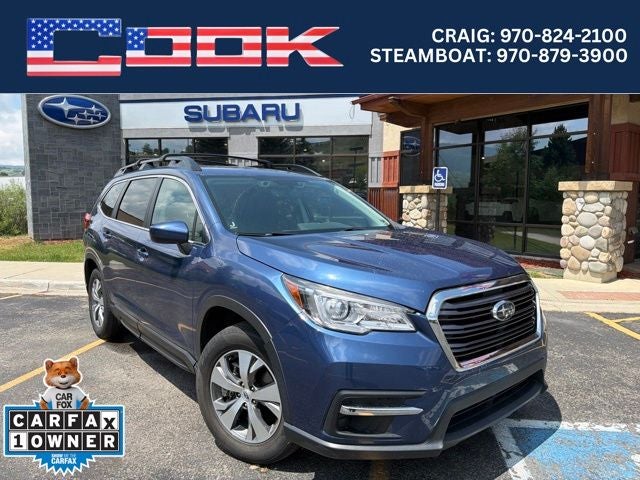 2021 Subaru Ascent Premium in Abyss Blue Pearl — front three-quarter view