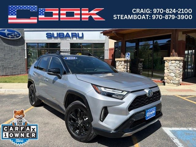 2023 Toyota RAV4 Hybrid XSE in Silver Sky Metallic/Midnight Black Metallic — front three-quarter view