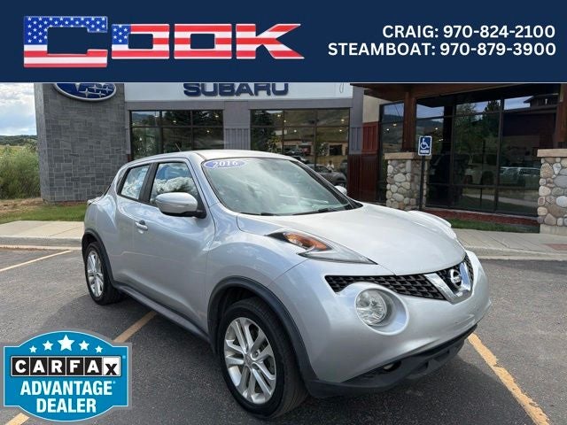 2016 Nissan Juke S in Brilliant Silver — front three-quarter view